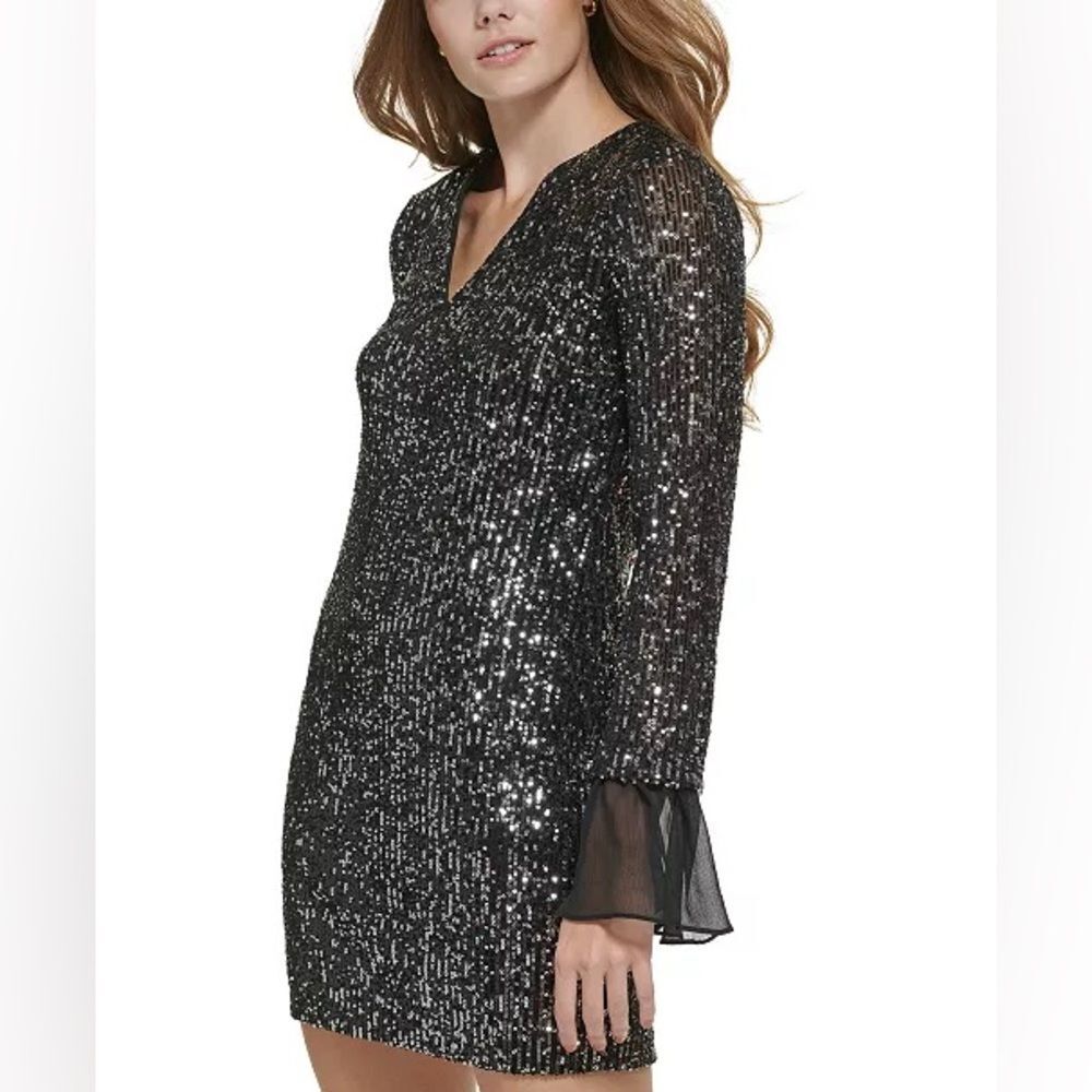 Calvin Klein Sequined Chiffon-Trim Sheath Dress